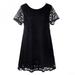 women Hollow Out Short sleeve Dresses Scoop Neck Lace Mini Dresses Button Back Loose Casual Summer Dress