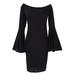 Women Casual Spring Dress Flare Sleeve Off Shoulder Solid Dress