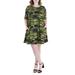 24seven Comfort Apparel Women's Plus Size Camo Print Short Sleeve Pocket T Shirt Dress