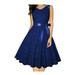 Junior Sleeveless Style Solid Colored Ribbon Waist A-Line Pleated Skirt Dress