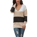 Ladies Off Shoulder Pullover Thin Sweater Color Stitching Knit Knit Tunic Winter Jumper Tops Deep V-Neck Blouse