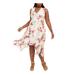 TAYLOR Womens White Floral V Neck Tea-Length Hi-Lo Dress Size 14W