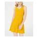 PLANET GOLD Womens Yellow Knit Notch Sleeveless Mini Fit + Flare Dress Size XXS