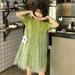 Women Simple Solid Color Dress O-Neck Short Sleeve Mesh Stitching Loose Cake Dress A-Line Dress 2020