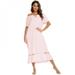 Left wind Summer Ruffle Nightgown Women Solid Color Retro Soft Sleepdress Ladies Loose Casual Cute Homewear Short Sleeve Nightdress Pink XXL