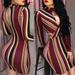 Women Long Sleeves Multicolor Stripes Bodycon Club Party Cocktail Casual Dress