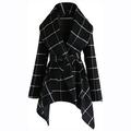 MIARHB Women Turn Down Collar Coat Belted Wool Blend Coat Asymmetric Hem Wrap Coat