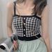 HOT SALE!Oaktree-Women's Plaid Pattern Knit Crop Top Camisole Cotton Crop Top Slim Bottoming Crop Top