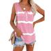 Womens Striped Tie Dye Print Tank Top Henley Shirts Scoop Neck Workout Casual Button Down Tunic Tops