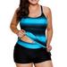 AMGRA Plus Size Bathing Suits for Women Womens Criss Cross Back Color Block Print Tankini Top with Boyshorts Swimsuit XXXL