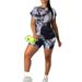 Ma&Baby Tie Dye Tracksuit Women 2 Piece Outfits Clothing Top Biker Shorts Suits