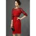 Women Decorated Beads Gauze Sleeves Shift Dress Red