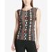 Calvin Klein Womens Embellished Floral Print Top Black/Tango Multi X-Small