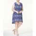 NY Collection Women's Plus Blue Printed V Neck Keyhole Back Dress Size 3X