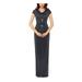 XSCAPE Womens Gray Sequined Cut Out Cap Sleeve Cowl Neck Full-Length Sheath Evening Dress Size 8