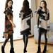 IOAOAI Dress,Fashion Printed Women Lady Casual Long Sleeve Round Neck Knitted Pullover Dress