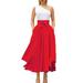 Women Boho Maxi Skirt - Front Tie High Waist Pleated Big Hem Solid Color Flowy Ankle Length Skirt Bow Lace Up Skirts