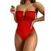 Women One-piece Swimsuit Pleated Drawstring Triangle Swimwear