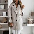 Women Solid Turn Down Collar Buttons Pockets Long Sleeve Jacket Long Coat