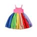 Xingqing Girls Rainbow Color Sling Dress Square Collar High Waist Sundress 5-6 Years