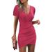 UKAP Womens Short Sleeve Ruched Casual Sundress Midi Bodycon T Shirt Dress Basic Mini Club Dresses Size S-2XL