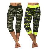 (2 Packs) Juniors' Plus Size Camo Sports Yoga Crop Jeggings High Waist Tummy Control Oversized Camouflage Pants