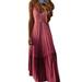 Plus Size Women Party Holiday Maxi Dresses Gradient Color V Neck Long Dress Summer Boho Pleated Sundress