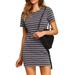 Sexy Dance Women Casual Short Sleeve T Shirt Mini Dress Striped Printed Bodycon A Line Sundress Elegant and Charming Gray M(US 6-8)