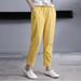 Women's Summer Solid Color Pants Casual Harem Pants Elastic Mid Waist Loose Pockets Pants