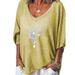 Summer Womens Loose Casual T-shirt Dandelion Printed V-Neck Blouse Tunic Tops