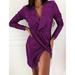 Women Deep V-Neck Sequin Mini Autumn Winter Long Sleeve Party Dress