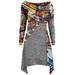 ANNA Women Casual Boho Print Tunic Round Neckline Shift Dress Irregular Hem Dress