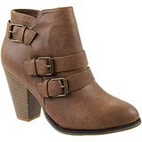 Forever LINK CAMILA-64 Tan Women's Buckle Strap Block Heel Ankle Booties (8.5)