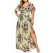 UKAP Ladies Backless Dresses Hawaiian Chiffon Maxi Sundress Plus Size Short Sleeve A Line Dress Cocktail Evening Dress