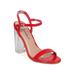 New Women Breckelles Emmie-15 Patent PU Open Toe Ankle Strap Lucite Block Heel