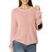 Allegra K Junior's Pullover Drop Shoulder Elbow Cat Patch Loose Sweater Pullover Pink 2XL