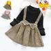 Spring Kids Baby Girl Princess Outfit Set Fake 2-Piece Long Sleeve Sweater+Plaid Dress