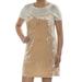 KENSIE Womens Beige Velvet Layered Look Velvet Short Sleeve Jewel Neck Above The Knee Shift Dress Size S