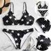 Women Scoop Neck Cut Out Front Lace Up Back High Cut Monokini Two Piece Swimsuit