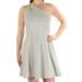Womens White Geometric Sleeveless Asymetrical Neckline Mini Fit + Flare Dress Size: M