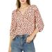 Allegra K Women's 3/4 Sleeve Button Down Shirts Casual V Neck Floral Print Top Loose Shirt
