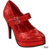 Ellie Women's '421-Jane-G' Glittery Double Strap Mary Jane Heels