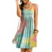 Avamo Women Sleeveless Crew Neck Dress Tie Dye Pleated Maxi Dresses Summer Casual Gradient Color T Shirt Dress