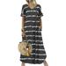 Niuer Fashion Lady Summer Loose Dresses Holiday Boho A line Pockets Maxi Dress Womens Striped Print Cocktail Elegant Dresses Gray L(US 12-14)