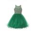 Little Girls Emerald Green Glitter Bead Wired Hem Tulle Christmas Dress