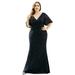 Ever-Pretty Women's Wedding Party Dress 2020 Half Sleeve Plus Size Formal Occasion Dress 06882 Navy Blue US22