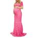 Niuer Women Maternity Pregnant Short Sleeve Mermaid Dress Empire Waist V Neck Lace Photo Shoot Ball Gown Evening Maxi Long Dress