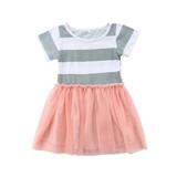 Seyurigaoka Kids Girls Princess Flower Tutu Dress Party Formal Striped Skirt For 2-11Years