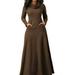 Casual Long Dress for Women Pullover Long Skirt Cowl Neck Party Dresses Simple Solid Dress