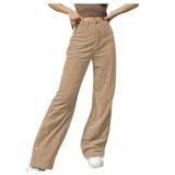 MIARHB pajamas for women sale Women's Jeans Women?s Solid Mid Waisted Wide Leg Pants Straight Casual Baggy Trousers